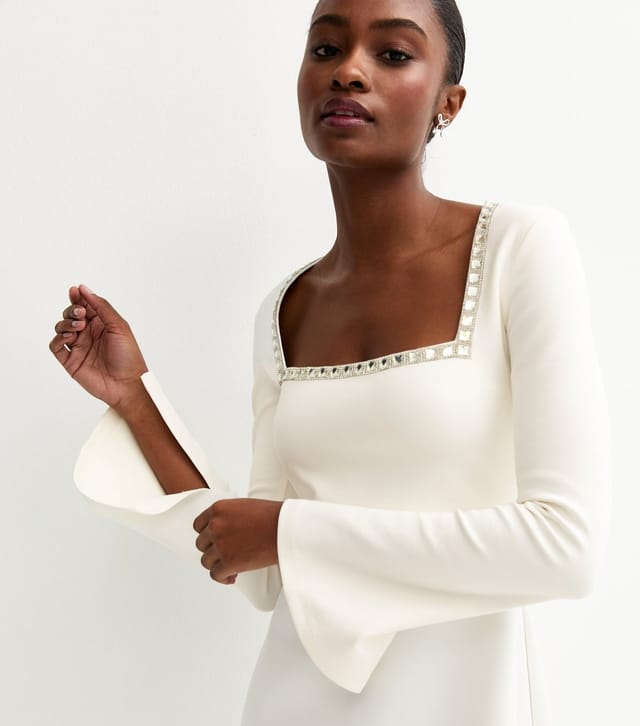 New Look Women's White Diamante Square Neck Mini Dress New Look - 2