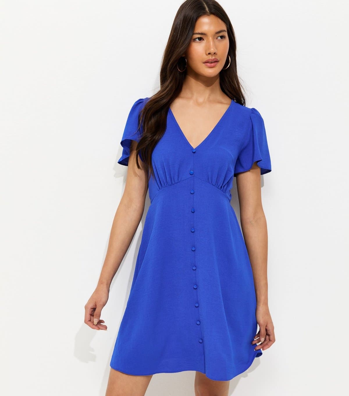 New Look Women's Bright Blue Flutter Sleeve Mini Tea Dress New Look