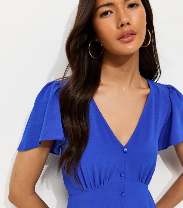 New Look Women's Bright Blue Flutter Sleeve Mini Tea Dress New Look - 3
