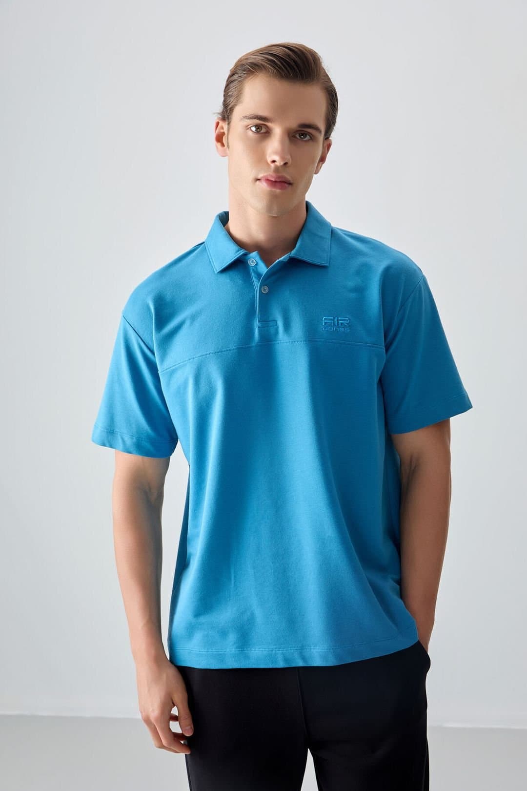 Tommy Life Tommy Life Men's Oversized Polo Collar T-Shirt in Bright Blue