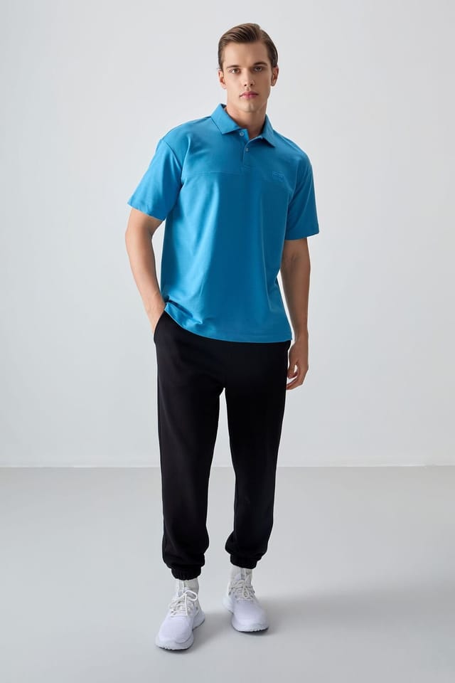 Tommy Life Tommy Life Men's Oversized Polo Collar T-Shirt in Bright Blue - 2
