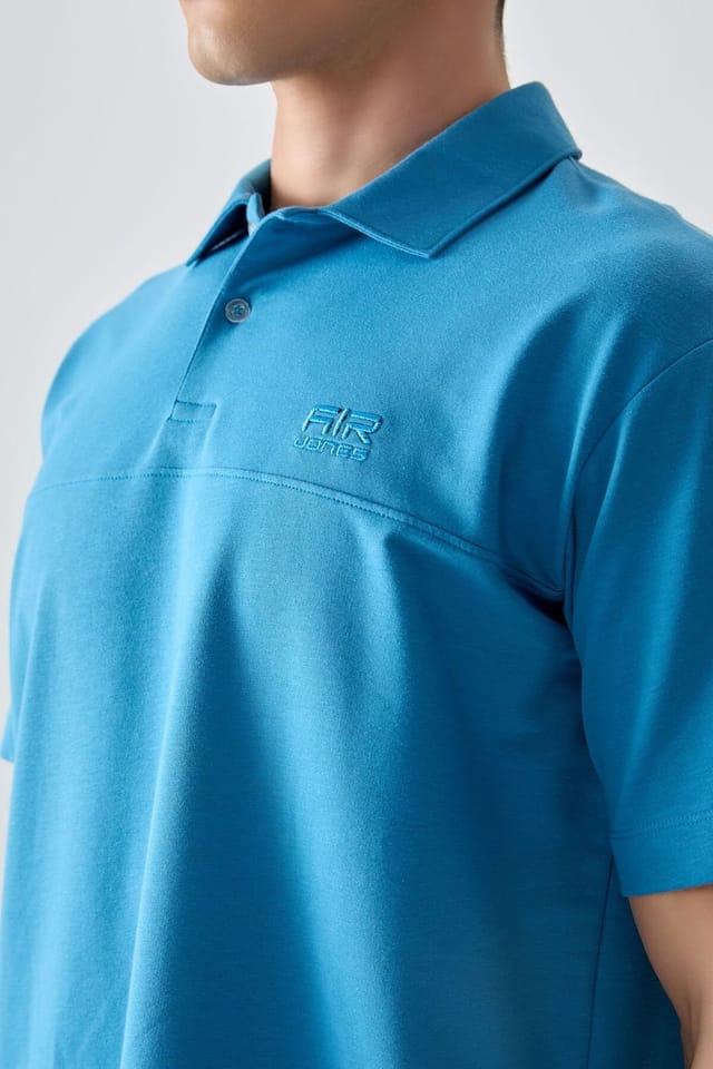 Tommy Life Tommy Life Men's Oversized Polo Collar T-Shirt in Bright Blue - 3