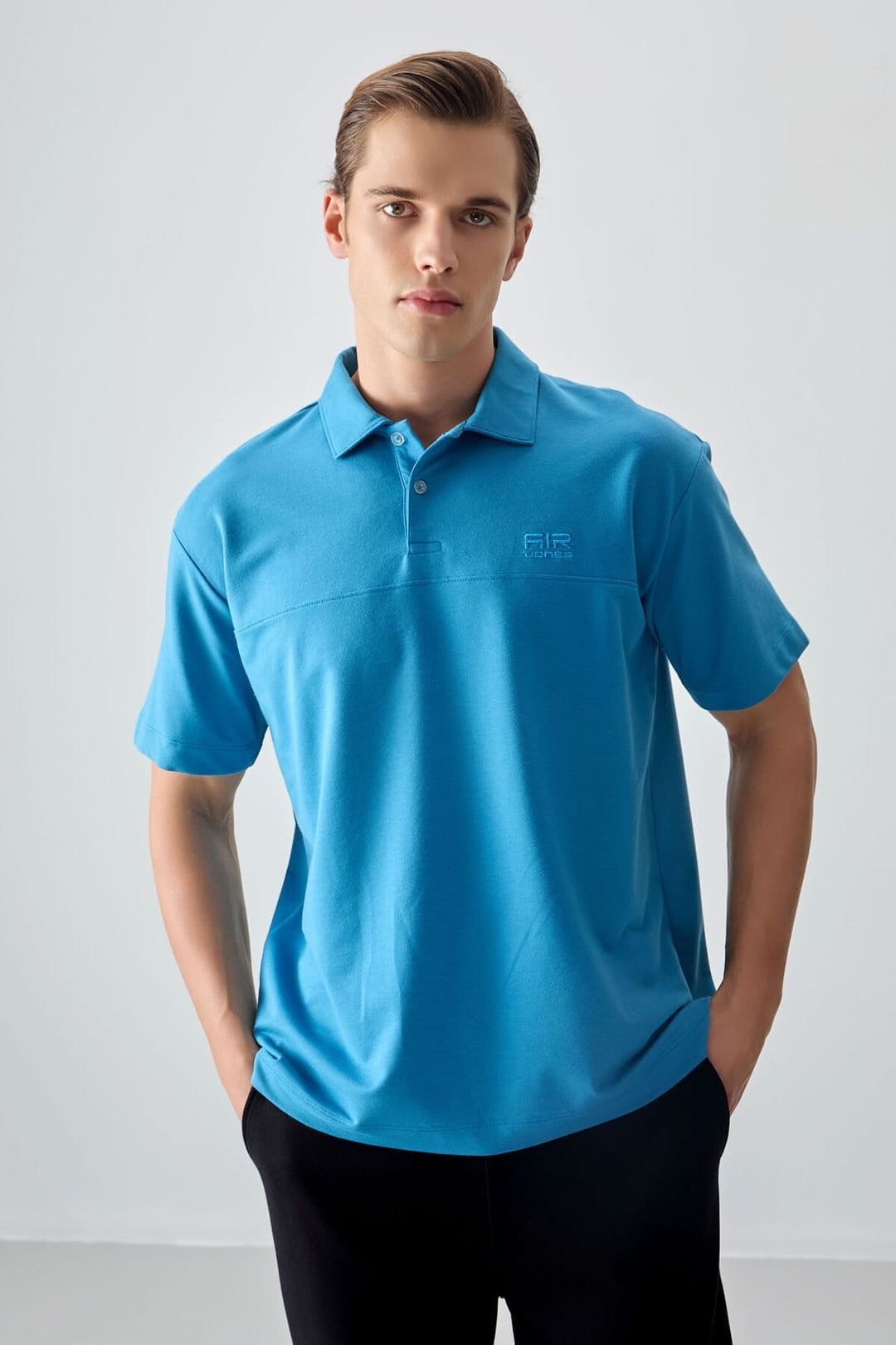 Tommy Life Tommy Life Men's Oversized Polo Collar T-Shirt in Bright Blue - 4
