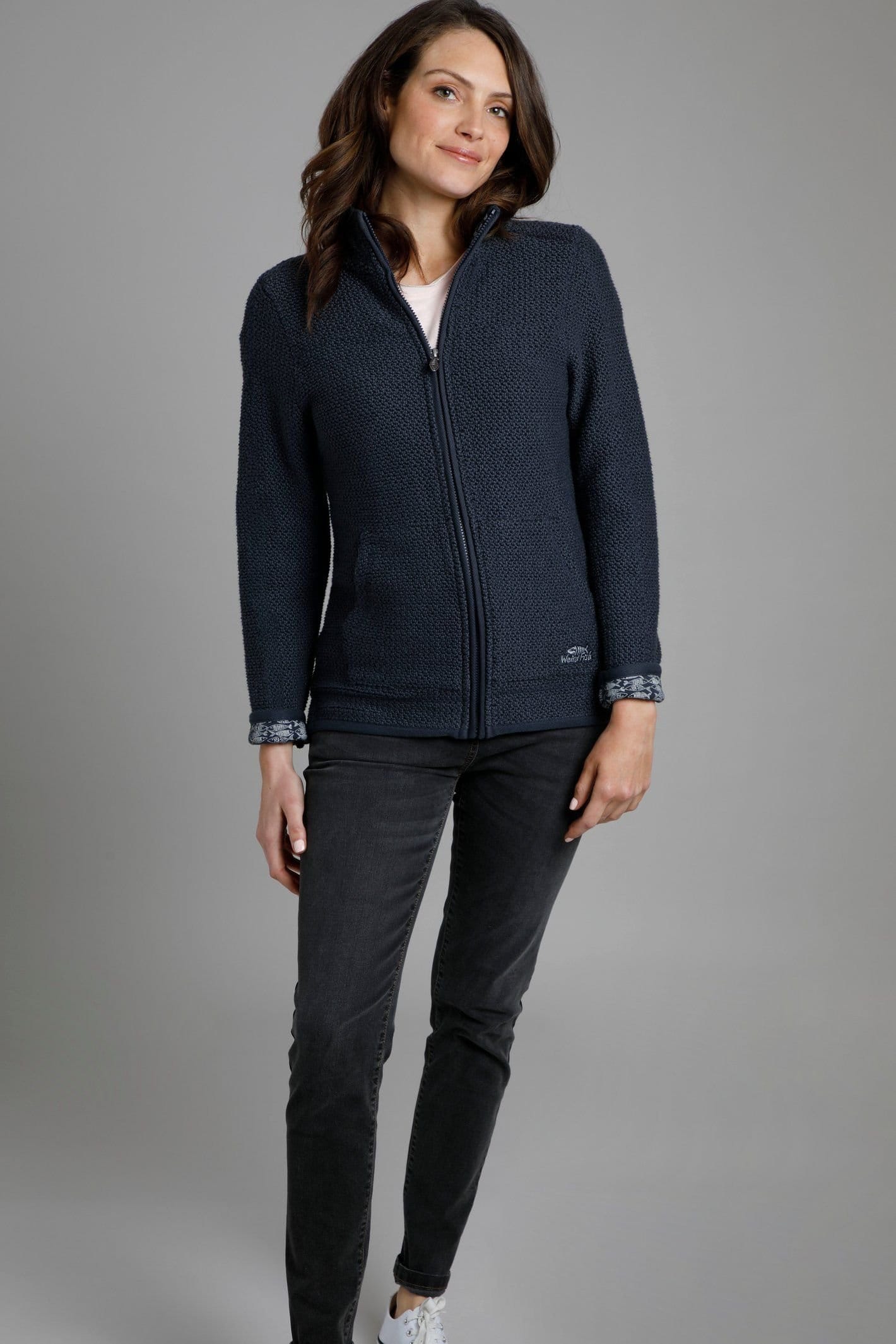 Weird Fish Weird Fish Women's Sontee Full Zip Macaroni Sweatshirt in Navy - 4