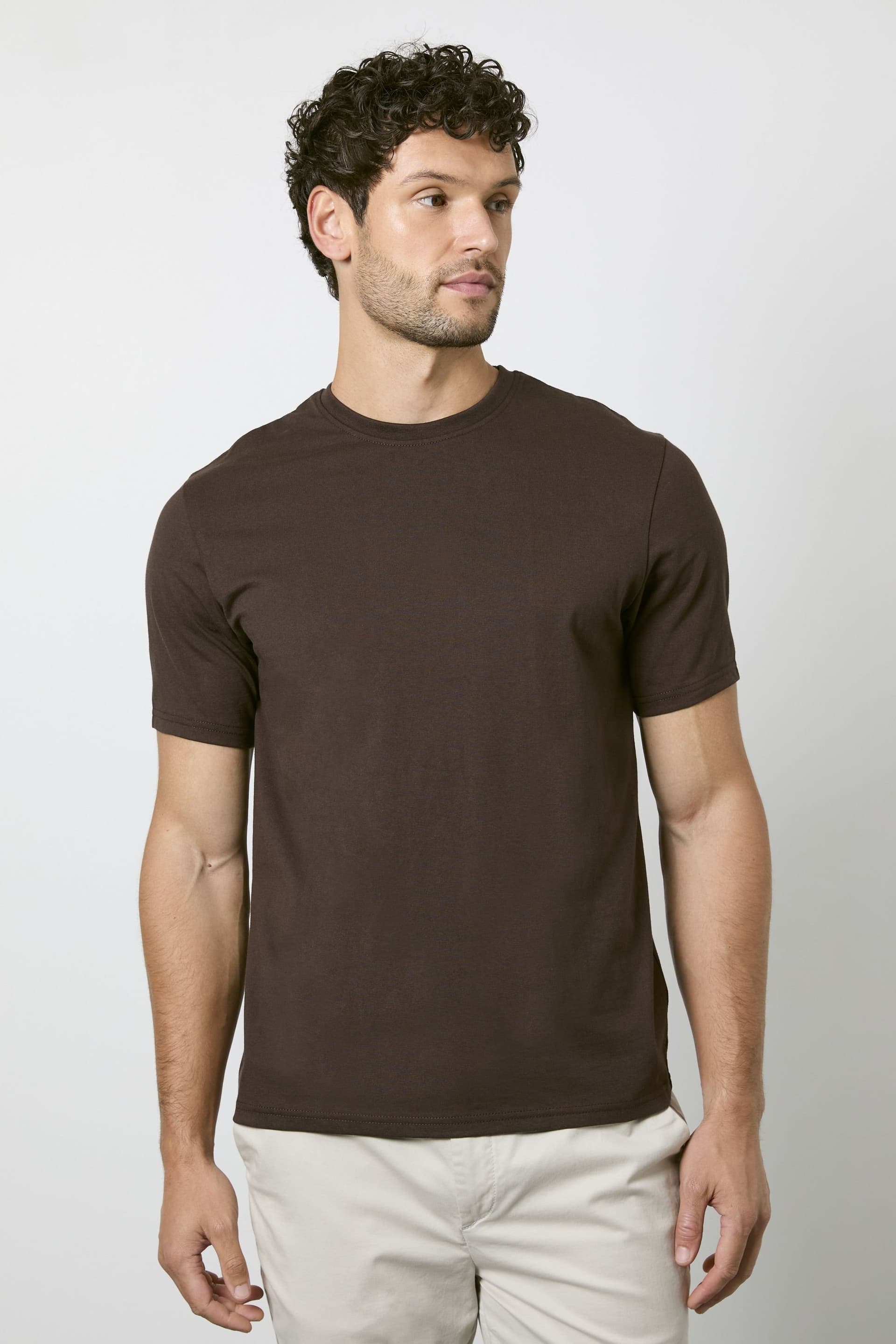 Burton Burton Men's Dark Espresso Plain Crew Neck T-shirt in Dark Brown