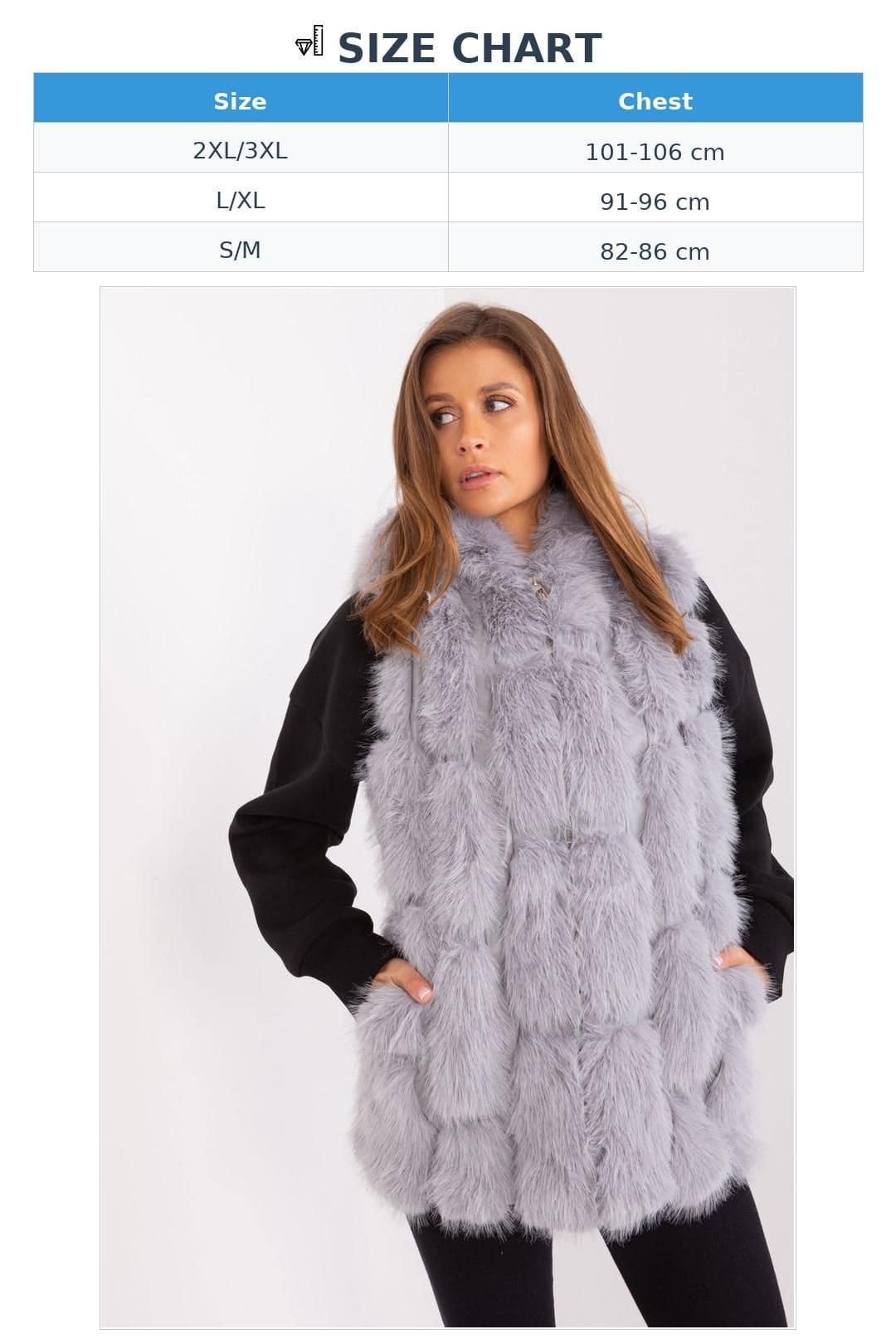 Love Lace Love Lace Women's Faux Fur Hooded Zipper Vest with Pockets Style 187591 in Grey - 4