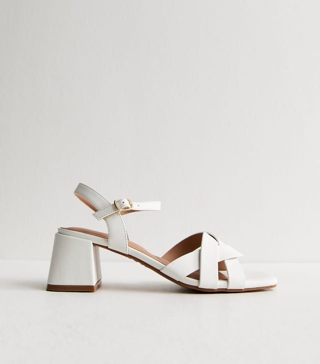 New Look Women's White Faux Leather Interwoven Low Block Heel Sandals Vegan New Look - 3