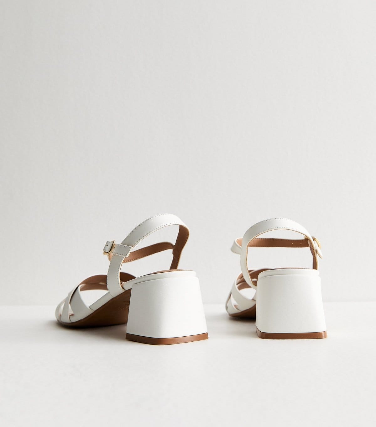 New Look Women's White Faux Leather Interwoven Low Block Heel Sandals Vegan New Look - 4