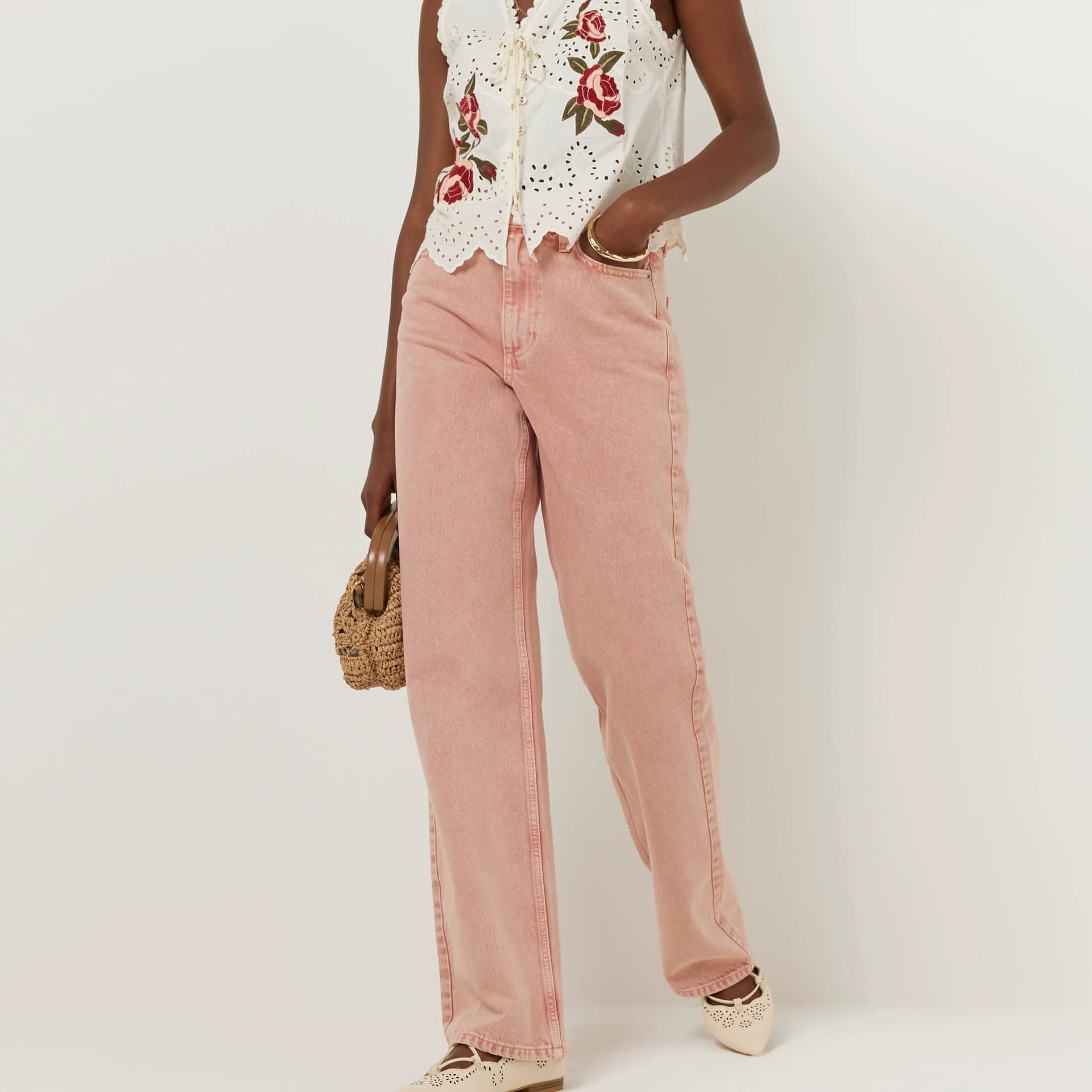 River Island River Island Womens Pink High Waisted Relaxed Straight Fit Jeans