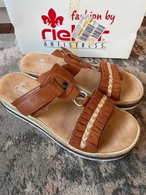 Rieker Rieker Tan low wedge slip on/mule sandals. Size 7.5 - 1