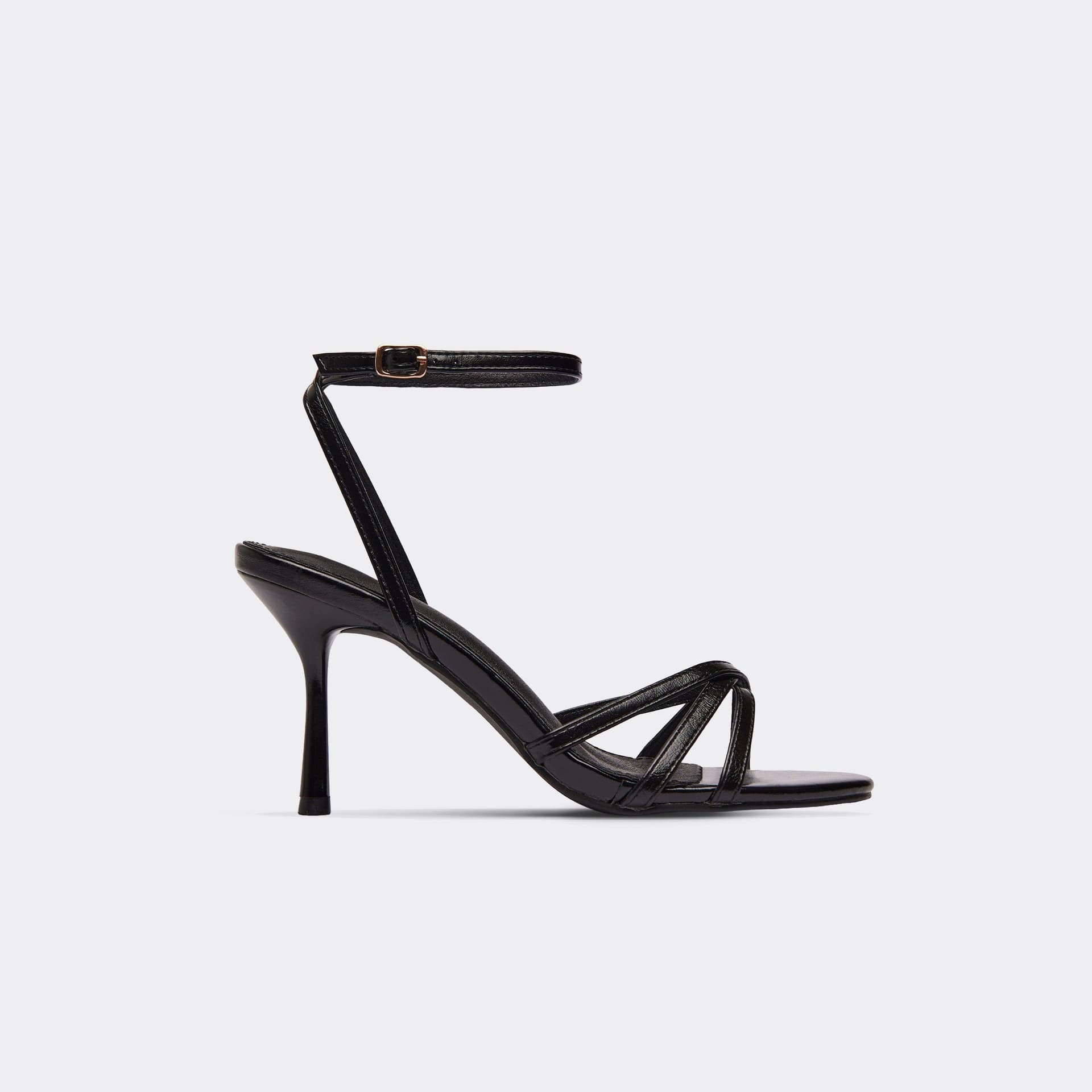 EGO EGO Black Faux Leather Cross Strap Heel, Women's Size UK 3