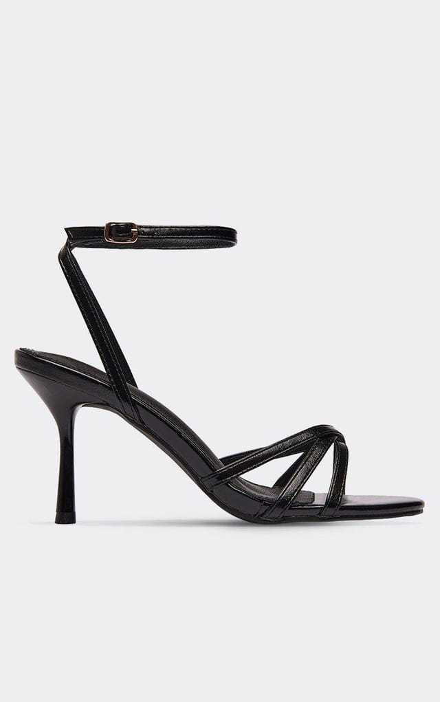 EGO Neptune Cross Strap Heel In Black Faux Leather, Women's Size UK 3 - 2