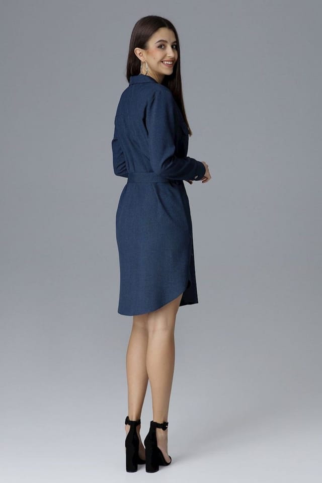 Love Lace Love Lace Women's Shirt Dress with Waist Tie & Pockets in Blue - 2