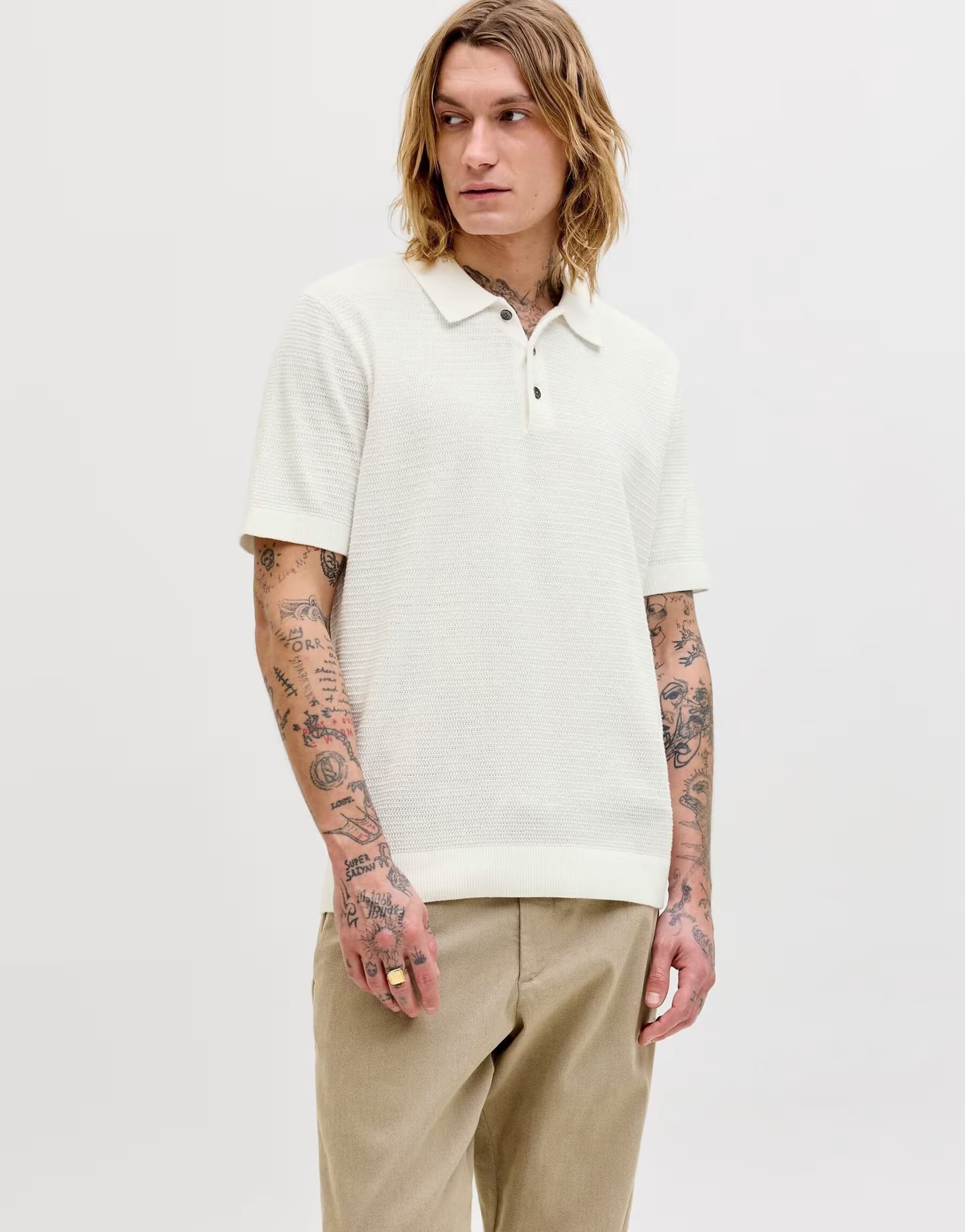 ASOS Jack & Jones Knitted polo in cloud dancer