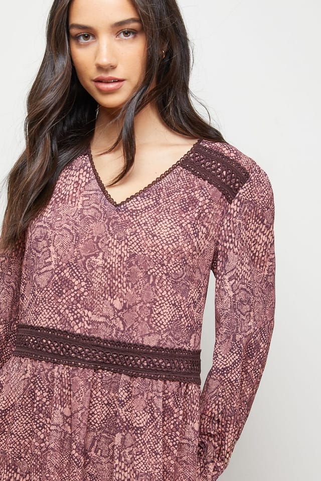 Oasis Oasis Women's Printed lace Detail Chiffon V Neck Midaxi Dress - 2