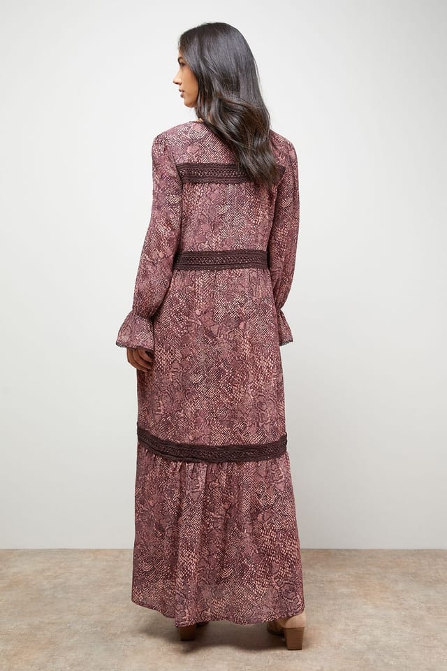 Oasis Oasis Women's Printed lace Detail Chiffon V Neck Midaxi Dress - 3