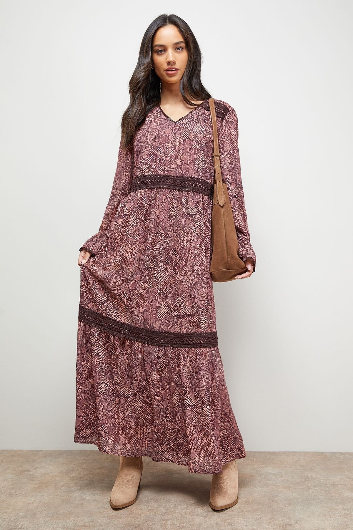 Oasis Oasis Women's Printed lace Detail Chiffon V Neck Midaxi Dress - 4