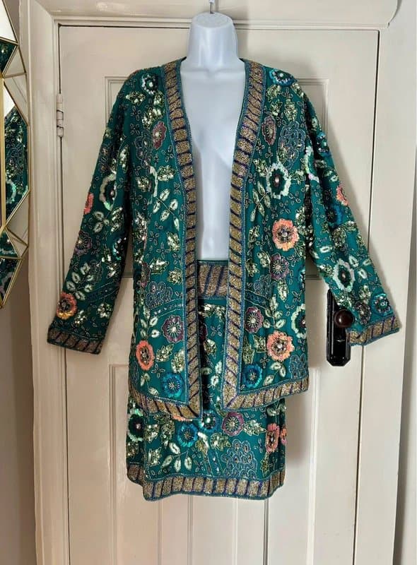 ASOS Jaket embellished co-ord dress skirt set wedding special occasion festival holiday evening kimono 8