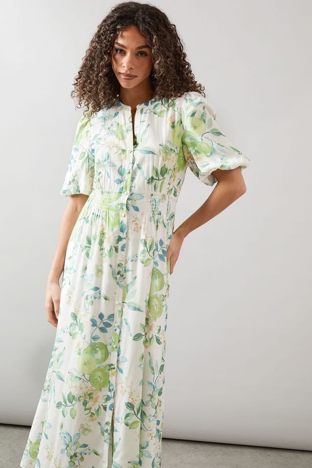 Wallis Wallis Women's Fruit Print Button Through Maxi Dress in Green - 2