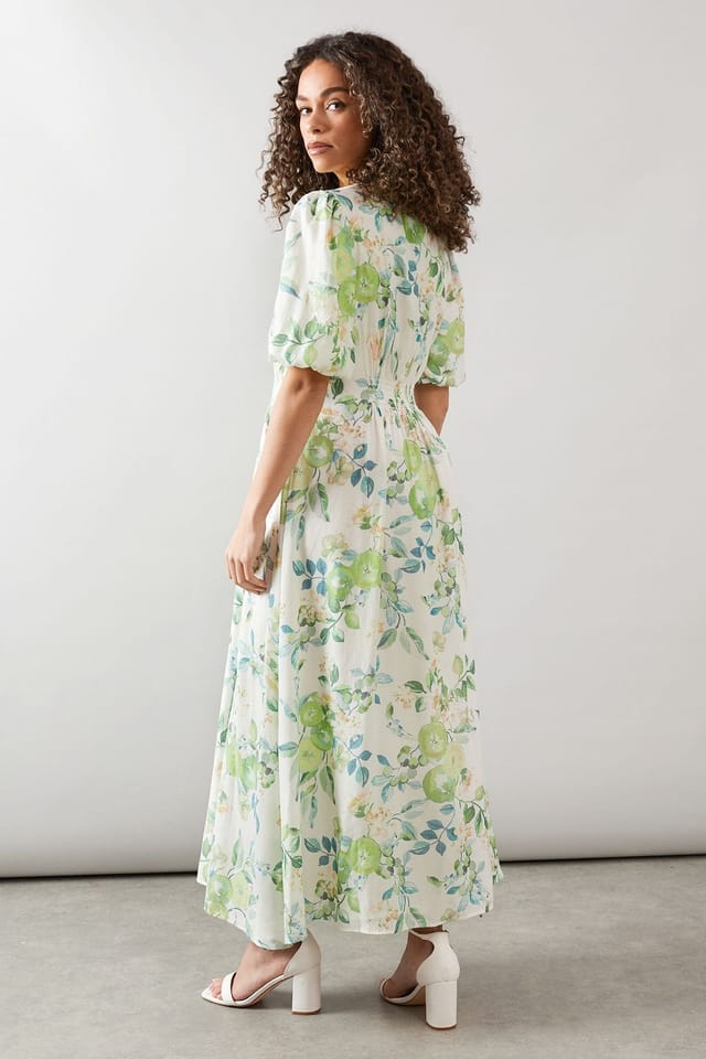 Wallis Wallis Women's Fruit Print Button Through Maxi Dress in Green - 3