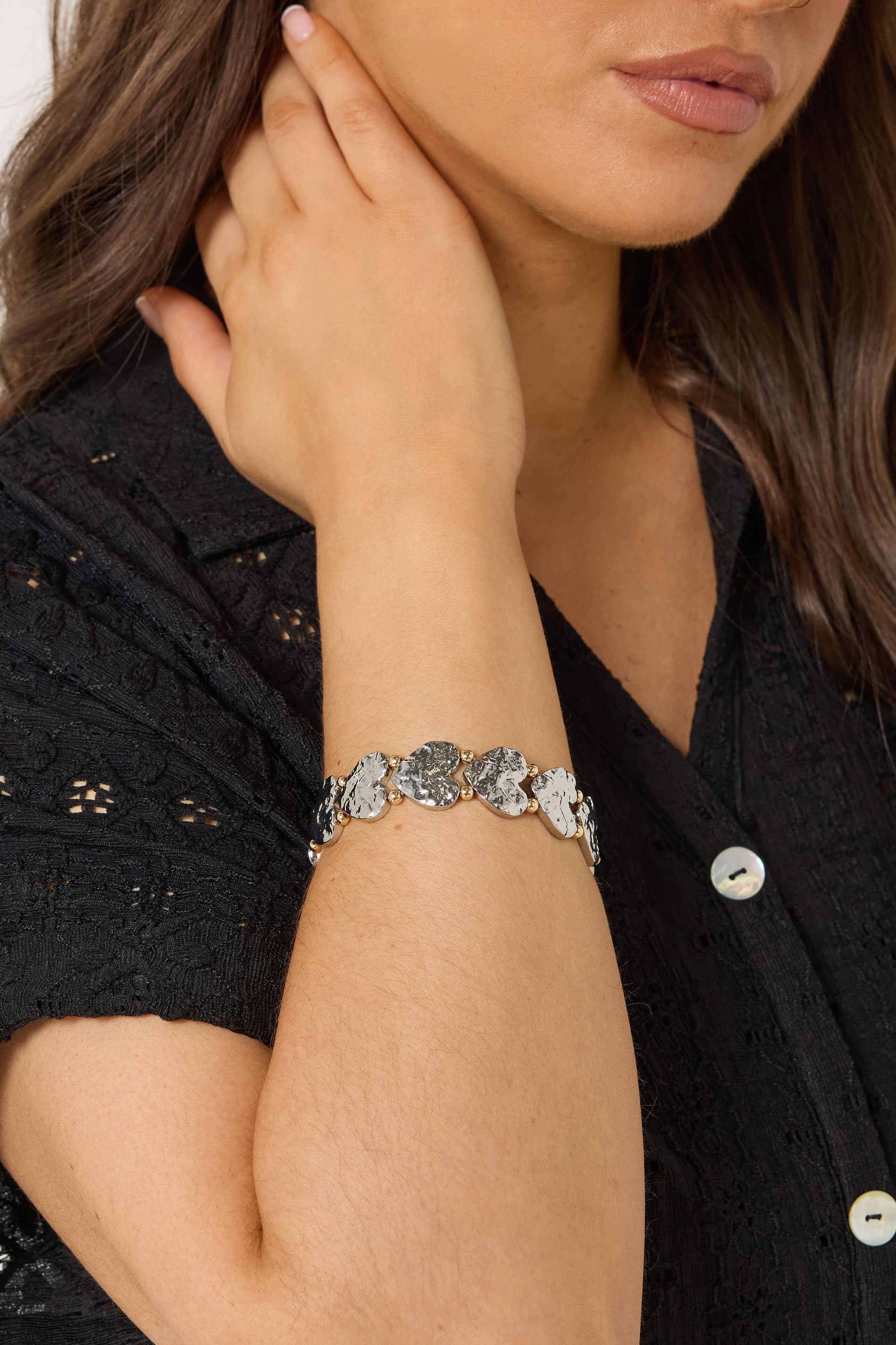 Yours Silver Tone Textured Heart Stretch Bracelet