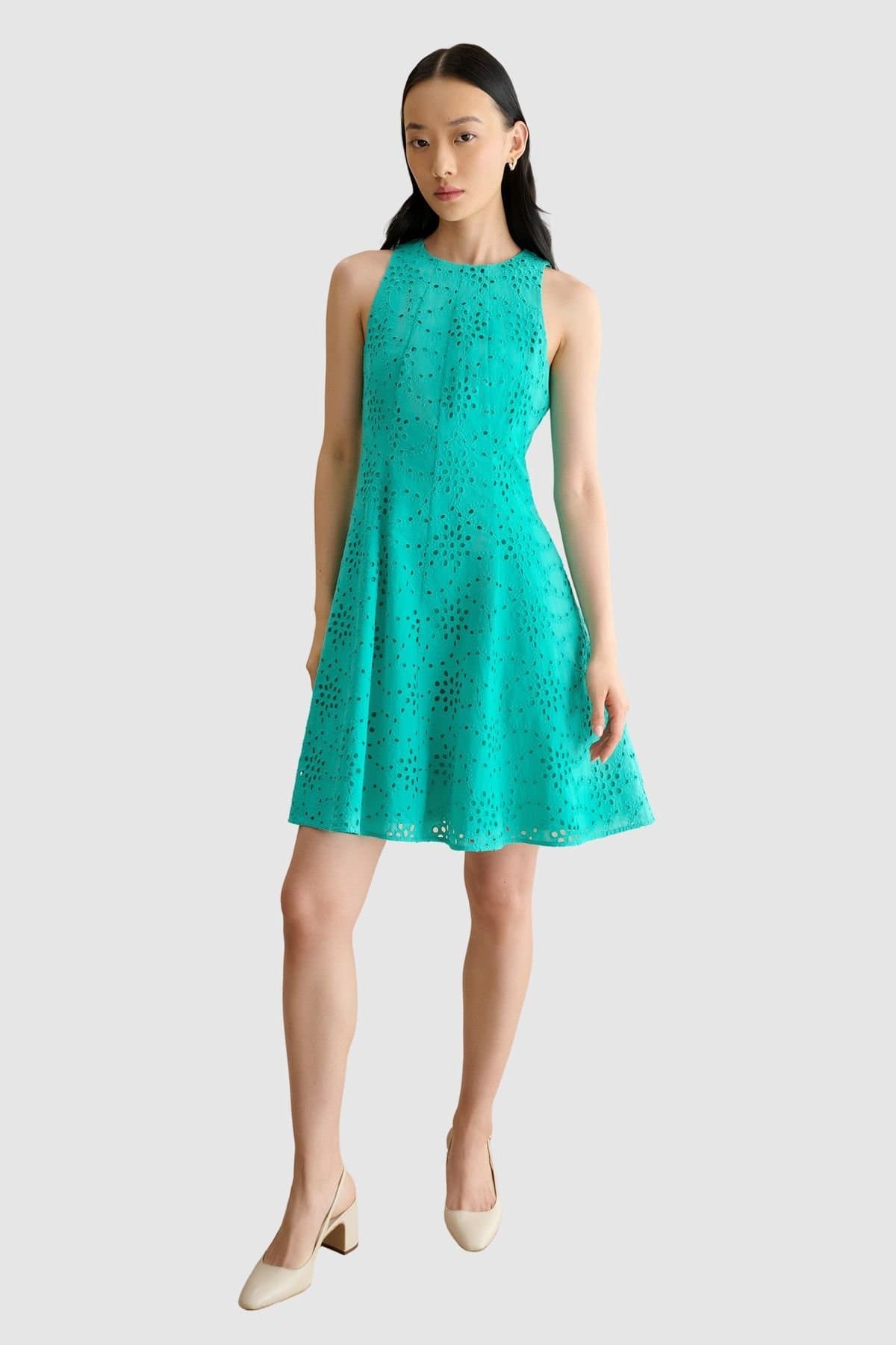 Hobbs London Hobbs London Women's Parling Embroidery Cutwork Mini Dress in Turquoise