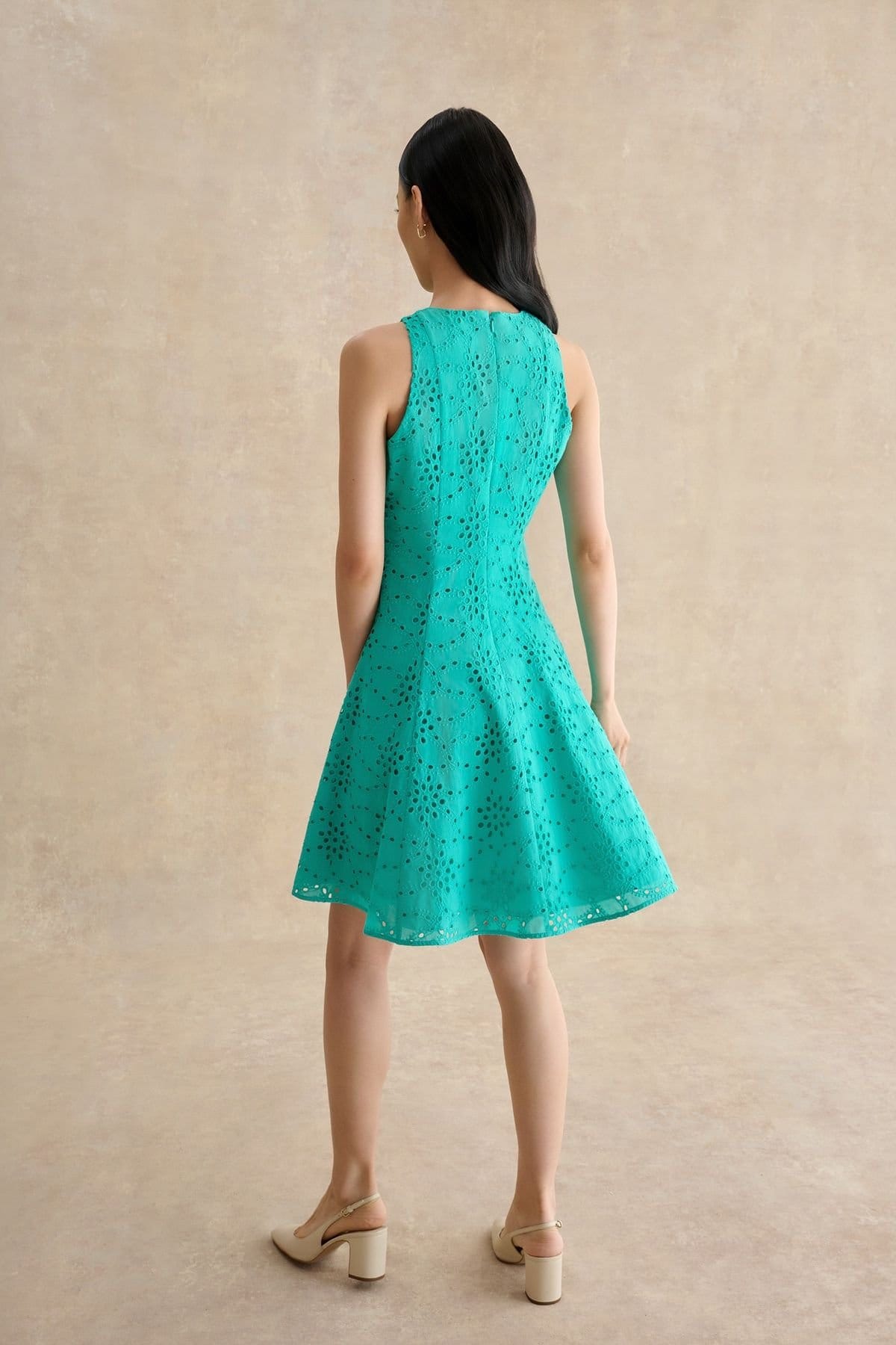 Hobbs London Hobbs London Women's Parling Embroidery Cutwork Mini Dress in Turquoise - 4