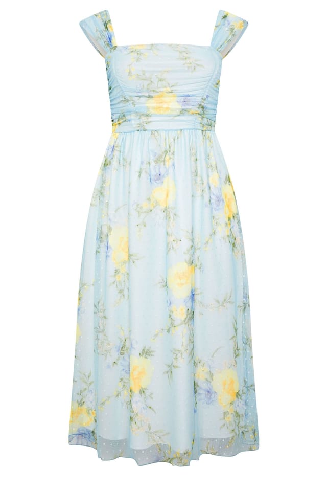 Yours Yours Women's Floral Spot Mesh Skater Dress in Baby Blue - 2