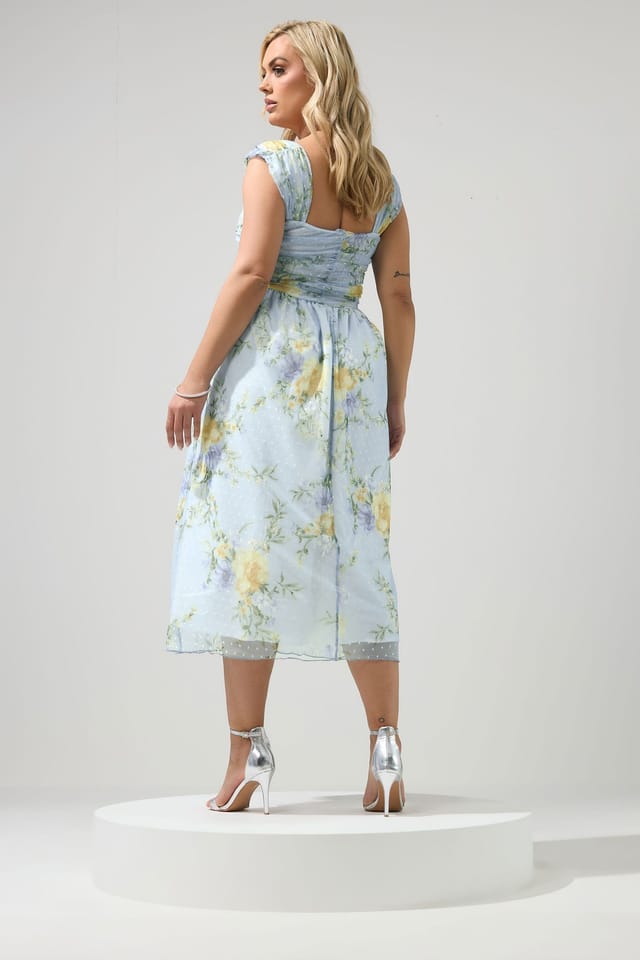 Yours Yours Women's Floral Spot Mesh Skater Dress in Baby Blue - 3