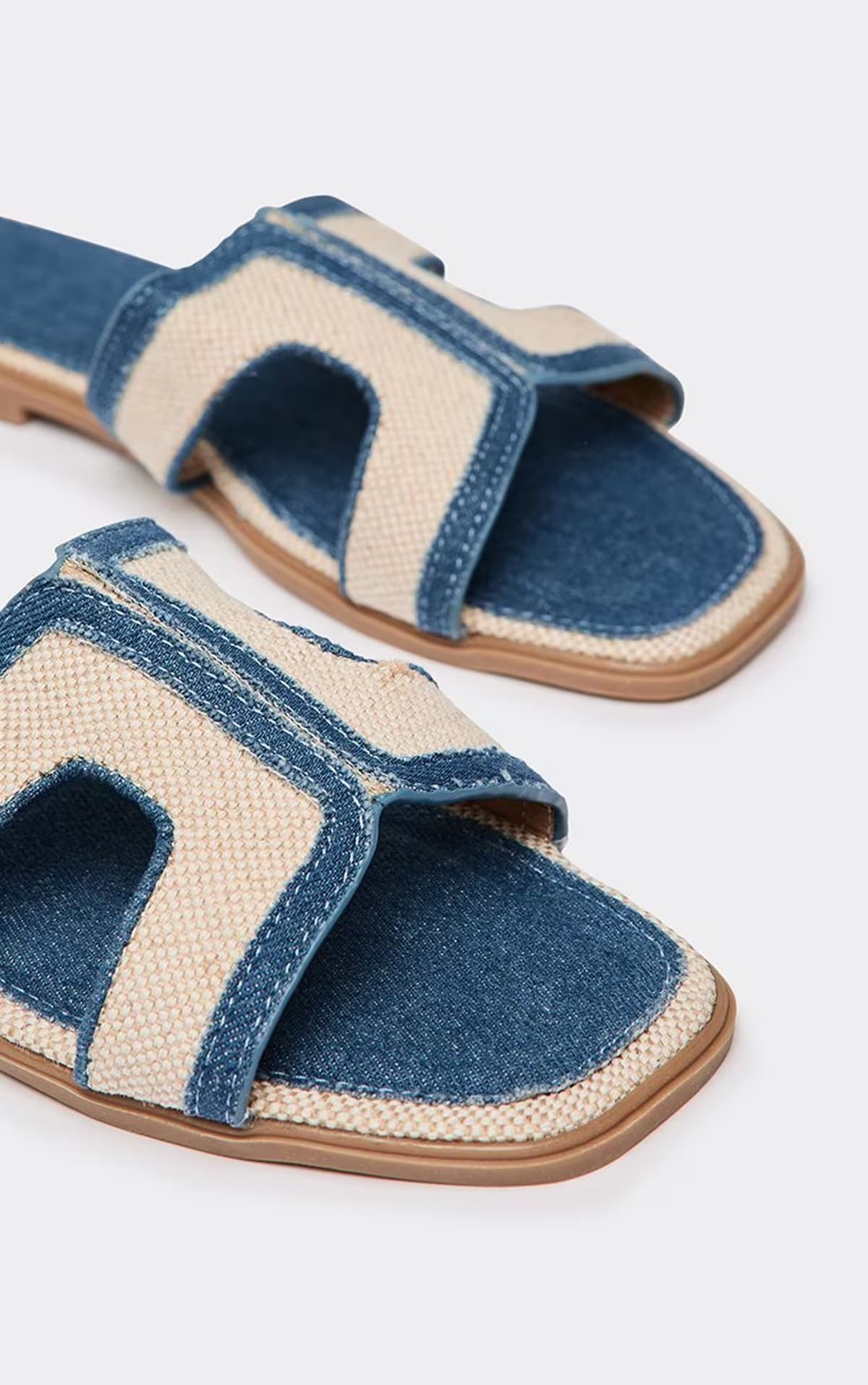EGO EGO Blue Faux Leather Cut Out Strap Woven Detail Flat Slider