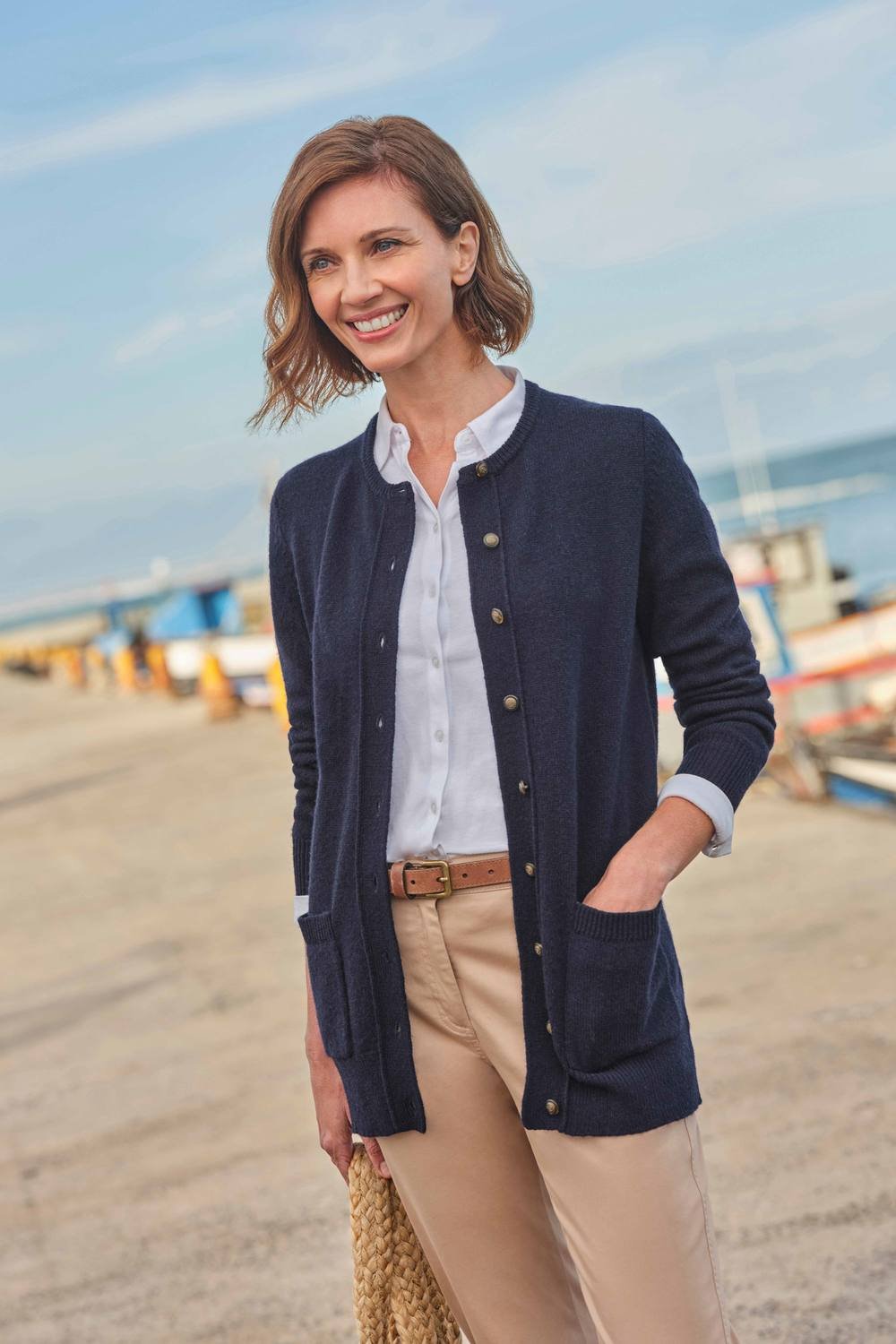 WoolOvers WoolOvers Women's Lambswool Crew Neck Cardigan in Turquoise - 3