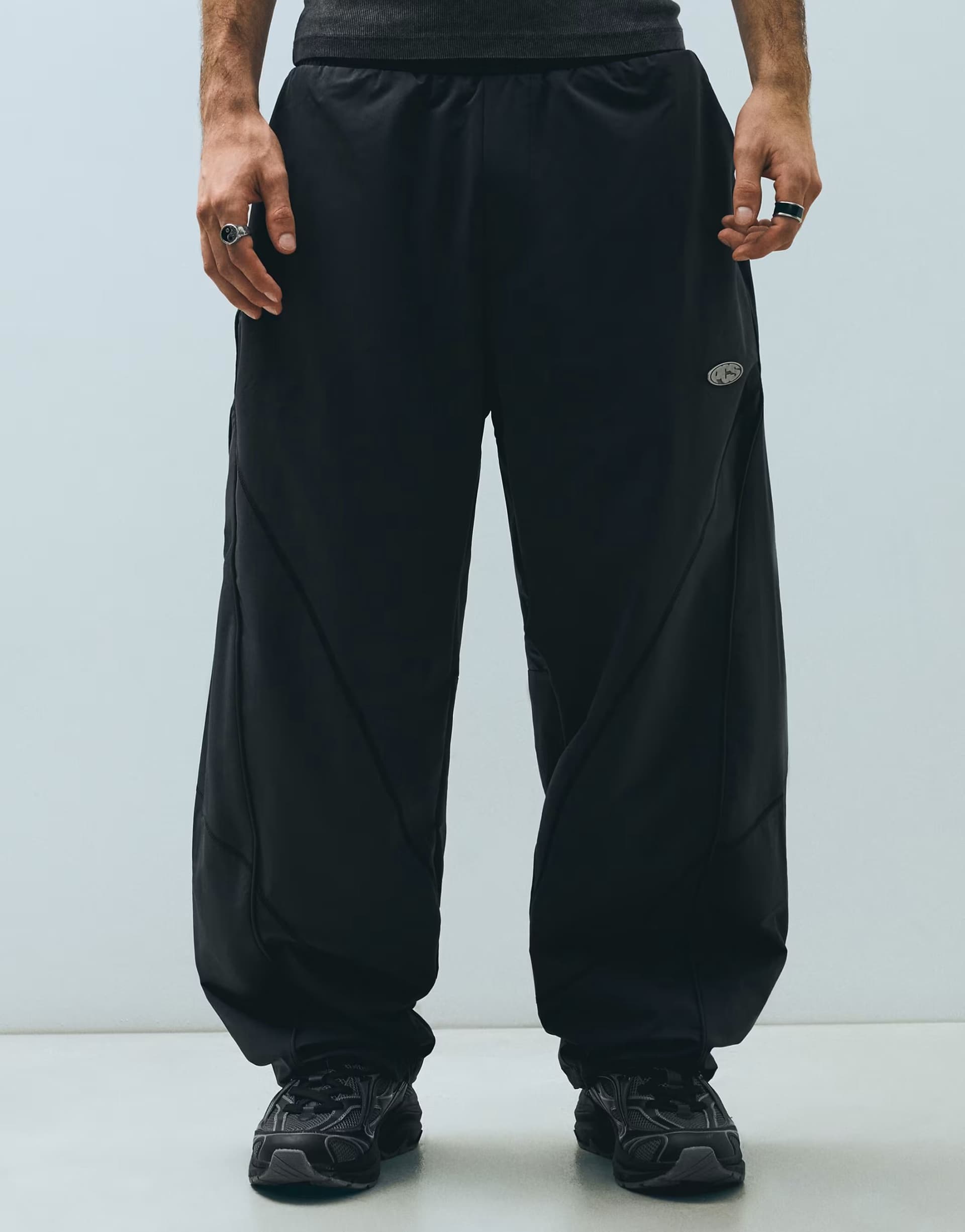 ASOS Bershka Technical barrel trousers in black
