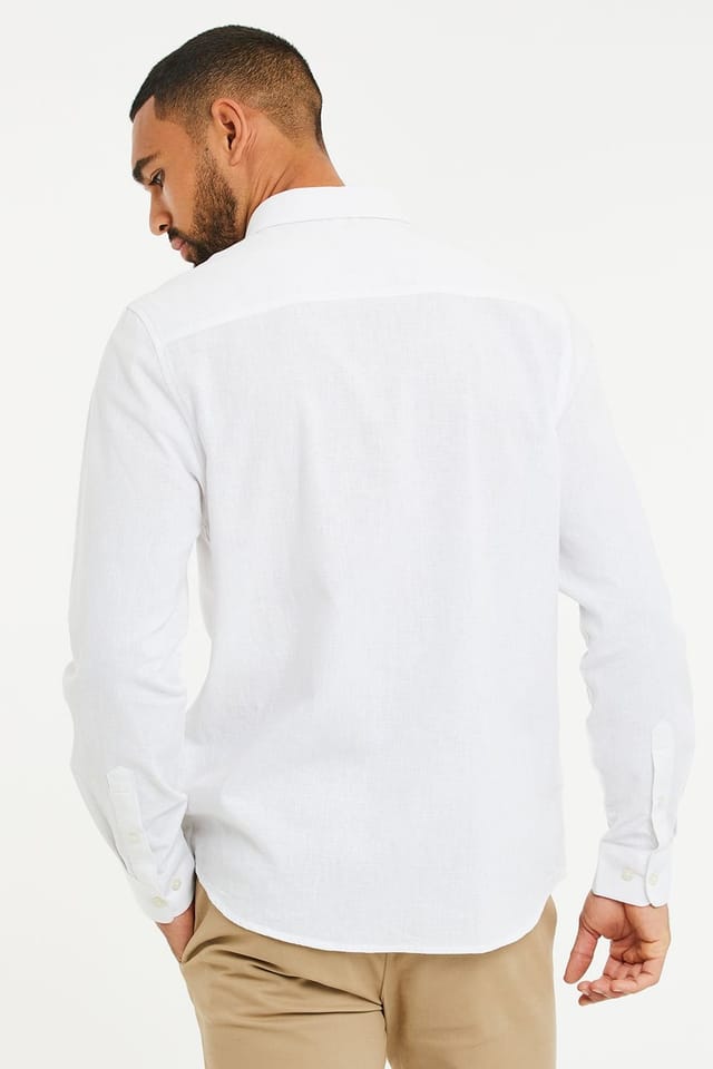 Threadbare Threadbare Men's 'Bale' Linen Blend Long Sleeve Shirt in White - 2