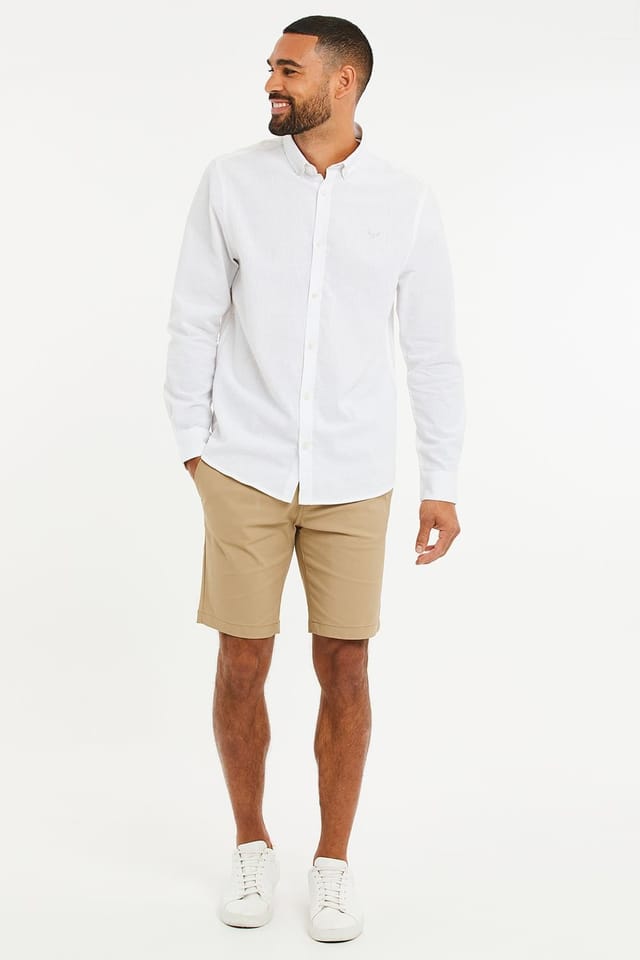 Threadbare Threadbare Men's 'Bale' Linen Blend Long Sleeve Shirt in White - 3