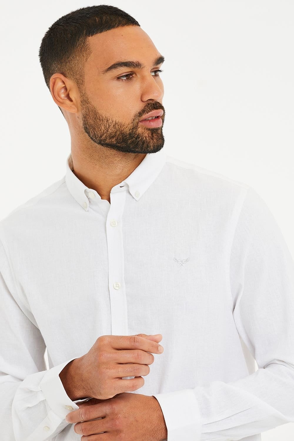 Threadbare Threadbare Men's 'Bale' Linen Blend Long Sleeve Shirt in White - 4