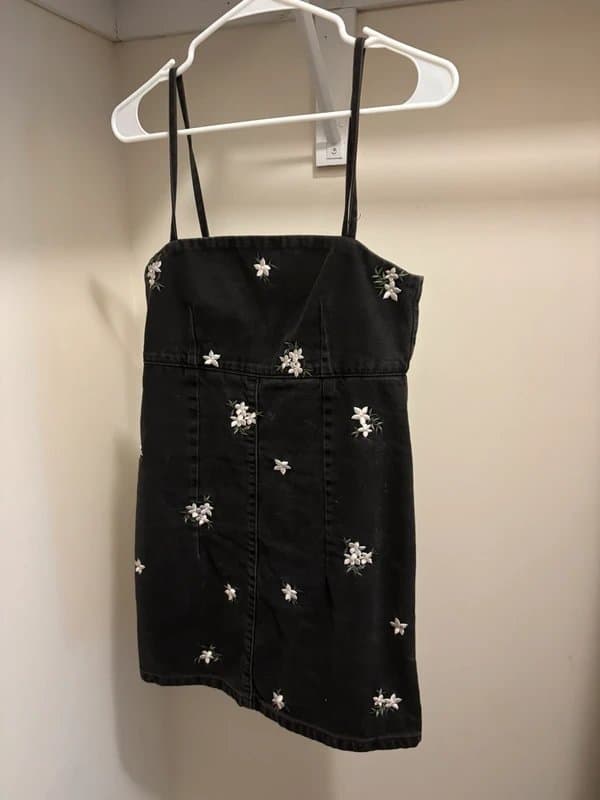 Topshop Black Denim Embroidered Minidress