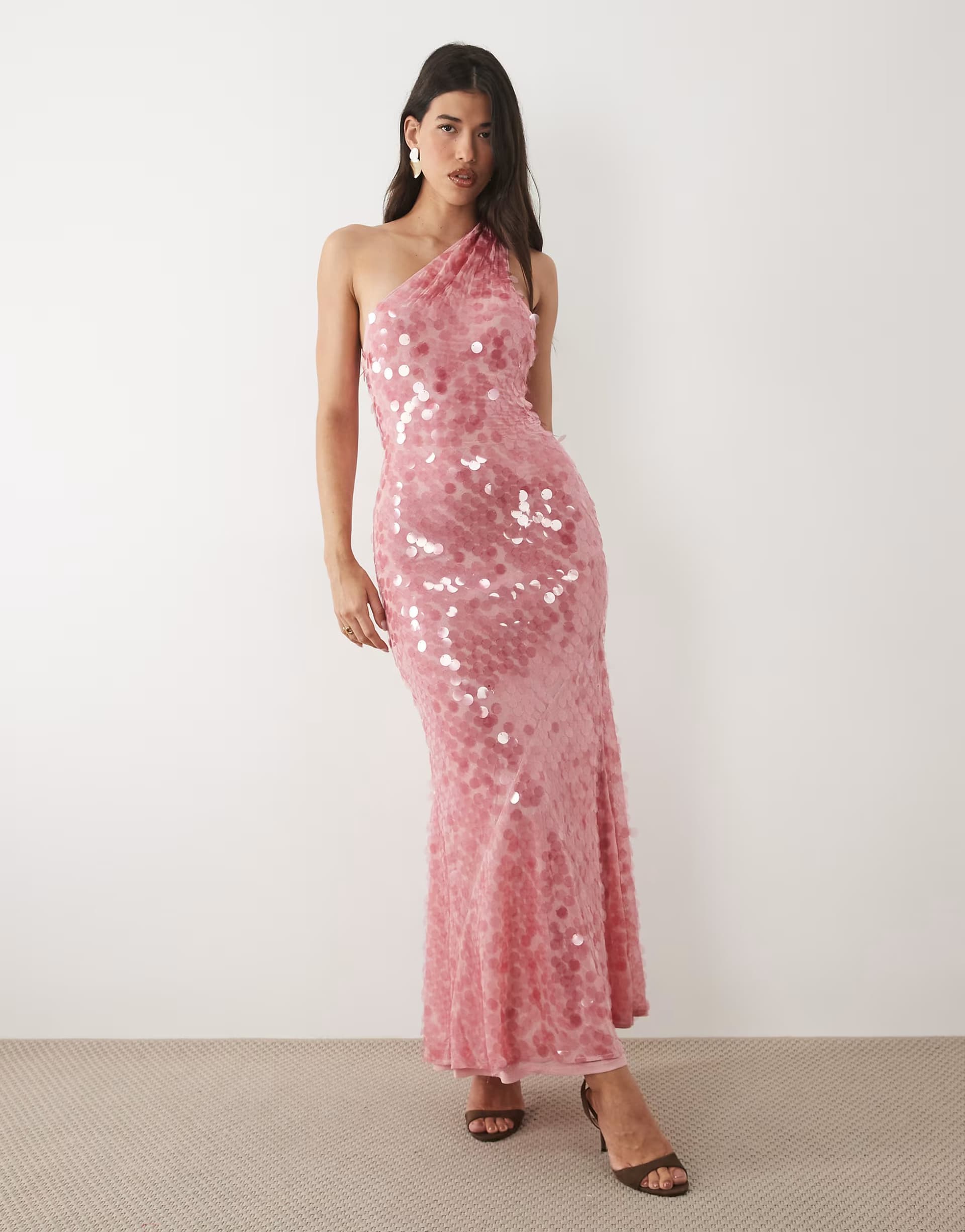 ASOS ASOS DESIGN sequin one shoulder maxi dress in pink