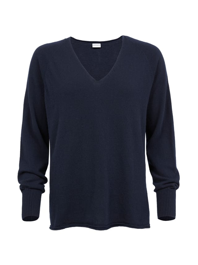 Celtic & Co Celtic & Co Women's Geelong Wool Slouch V-Neck Sweater in Dark Navy - 2