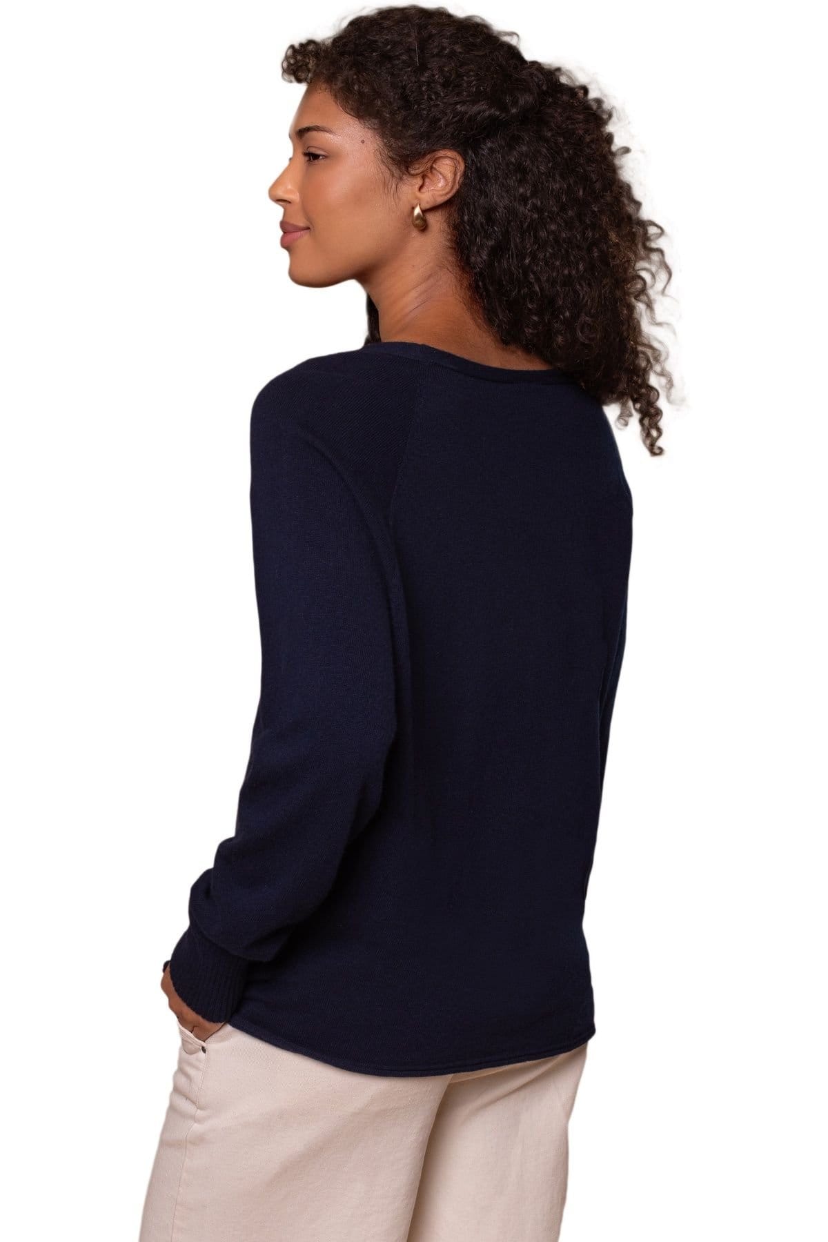 Celtic & Co Celtic & Co Women's Geelong Wool Slouch V-Neck Sweater in Dark Navy - 4
