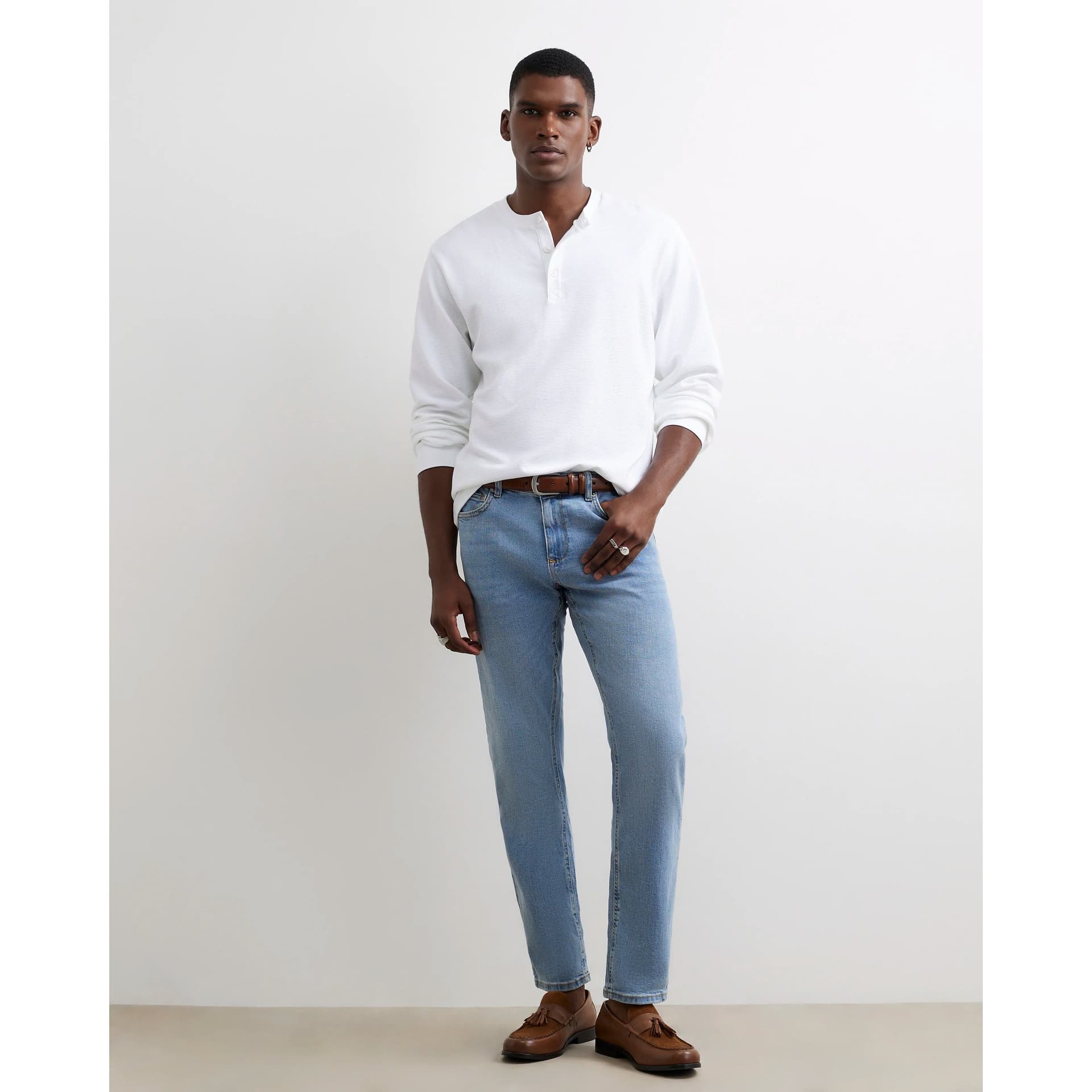 River Island Mens River Island Blue Slim Fit Mid Wash Jeans
