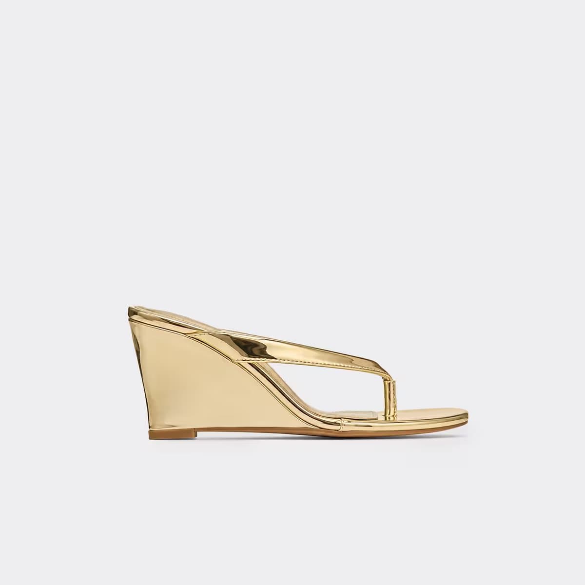 EGO Darya Thong Strap Wedge Heeled Mule In Gold Faux Leather, Women's Size UK 3