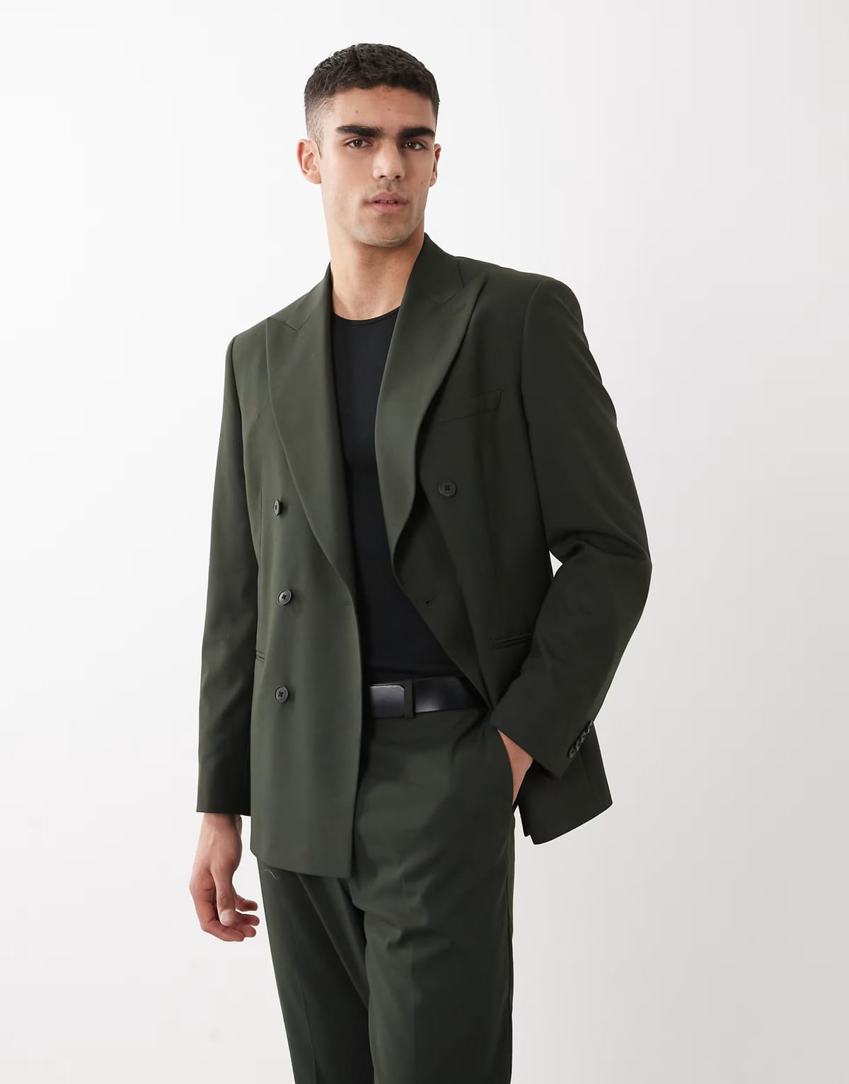 ASOS ASOS DESIGN slim double breasted suit jacket in dark green - 1