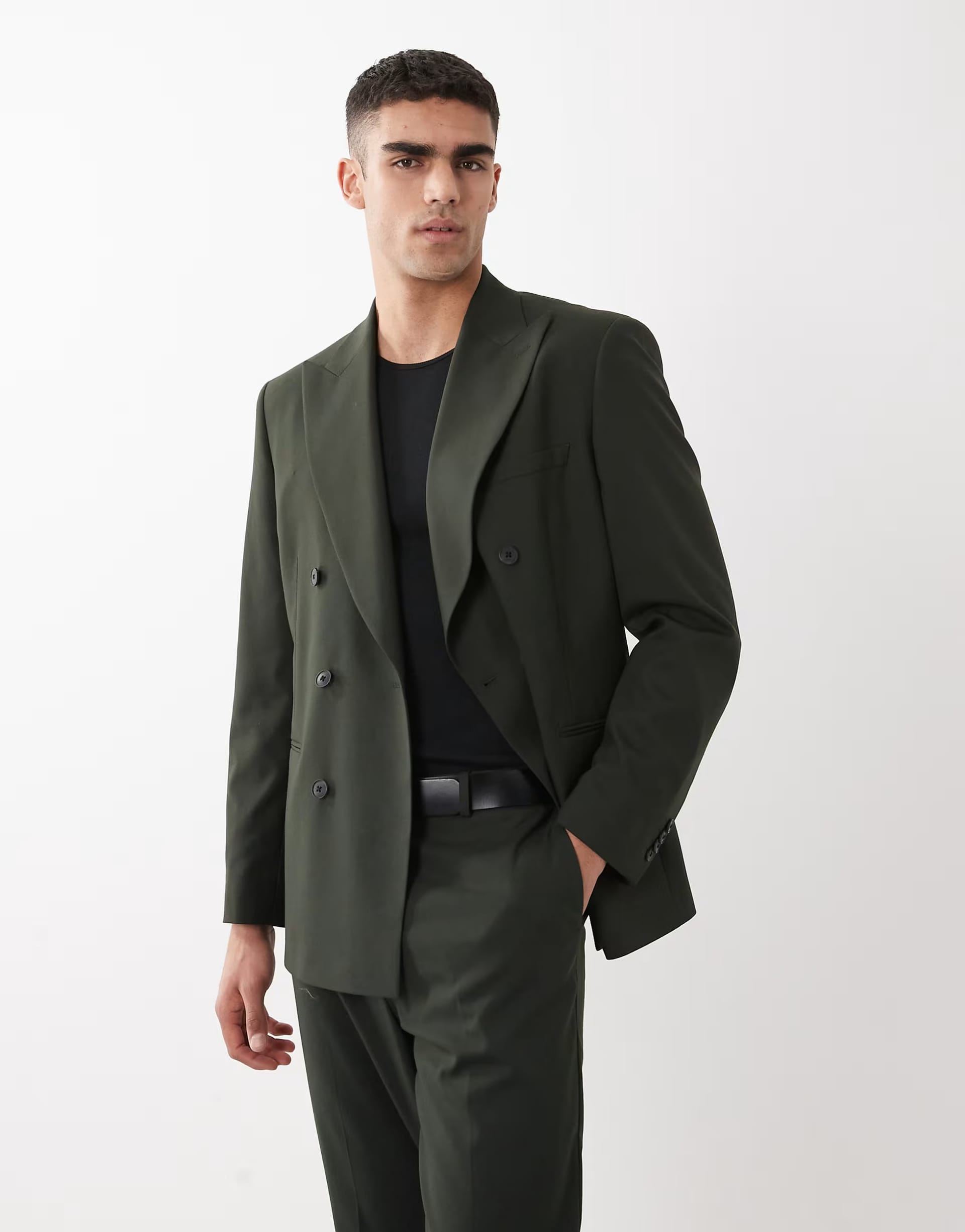 ASOS DESIGN slim double breasted suit jacket in dark green
