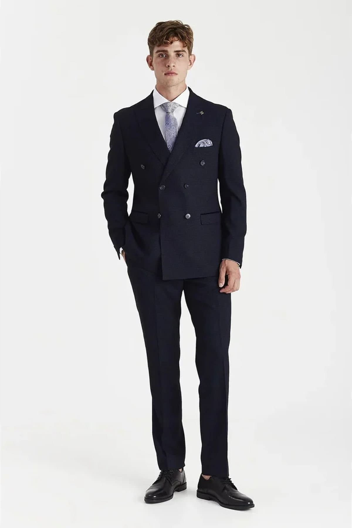 Paul Andrew Paul Andrew Men's 2 Piece Suit Prince Of Wales Checked Double Breasted in Navy