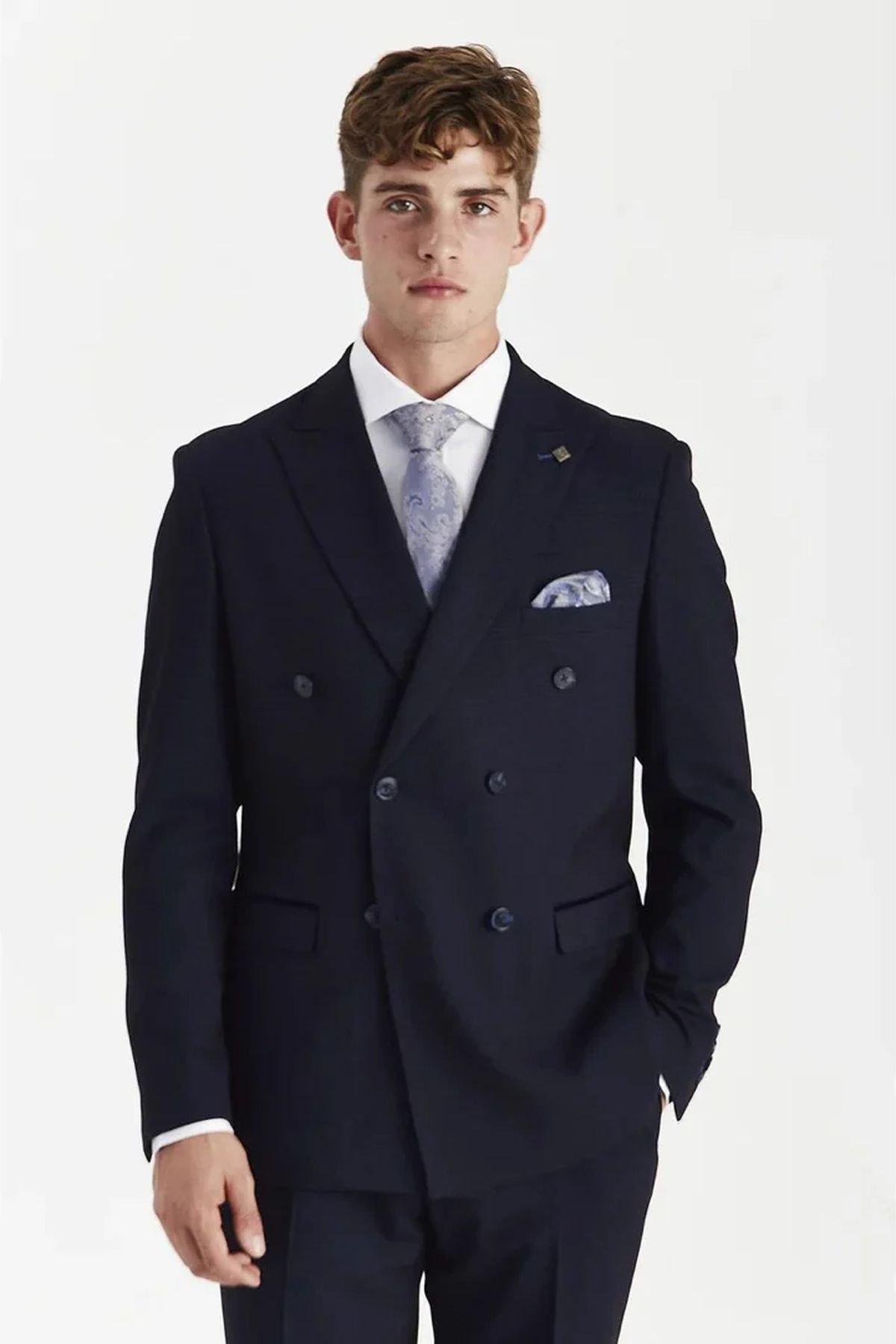 Paul Andrew Paul Andrew Men's 2 Piece Suit Prince Of Wales Checked Double Breasted in Navy - 2