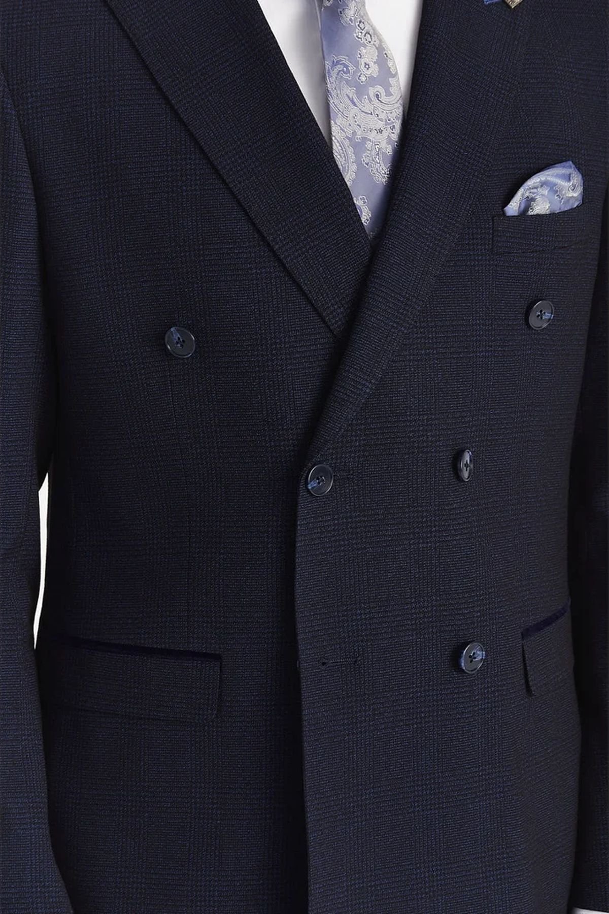 Paul Andrew Paul Andrew Men's 2 Piece Suit Prince Of Wales Checked Double Breasted in Navy - 3