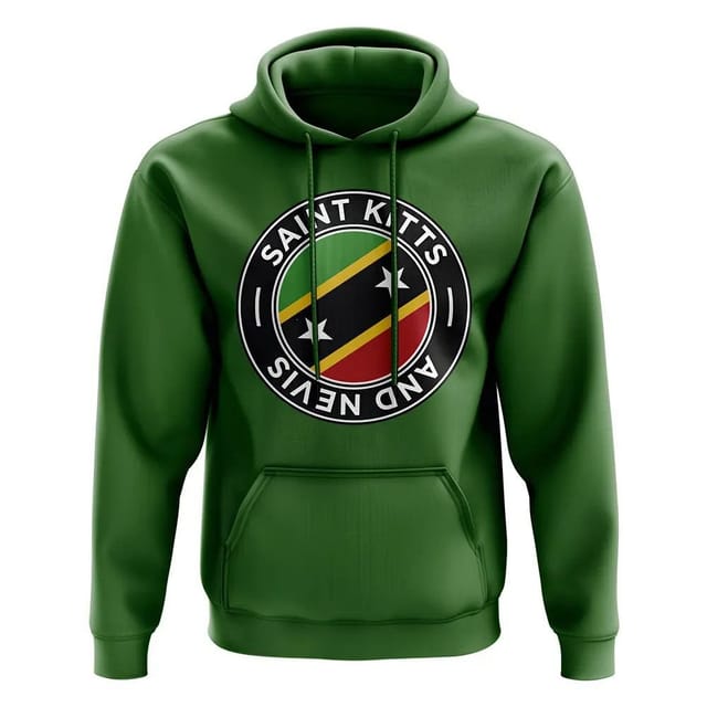 St Kitts and Nevis St Kitts and Nevis Men's Personalised Saint Kitts and Nevis Football Badge Hoodie in Green - 2