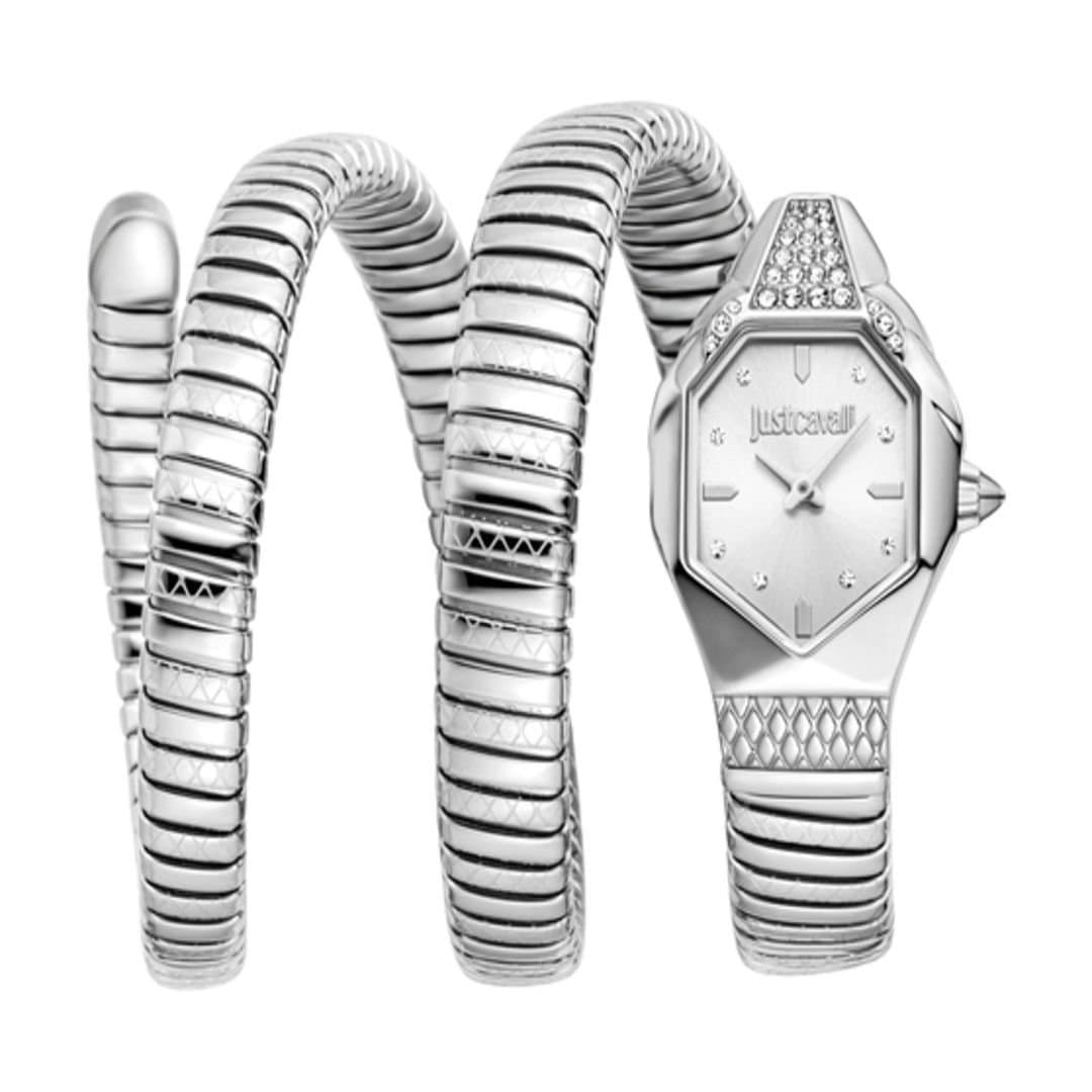 Just Cavalli Just Cavalli Women's Snake Watch Silver Color Case, Silver Dial SS Bracelet
