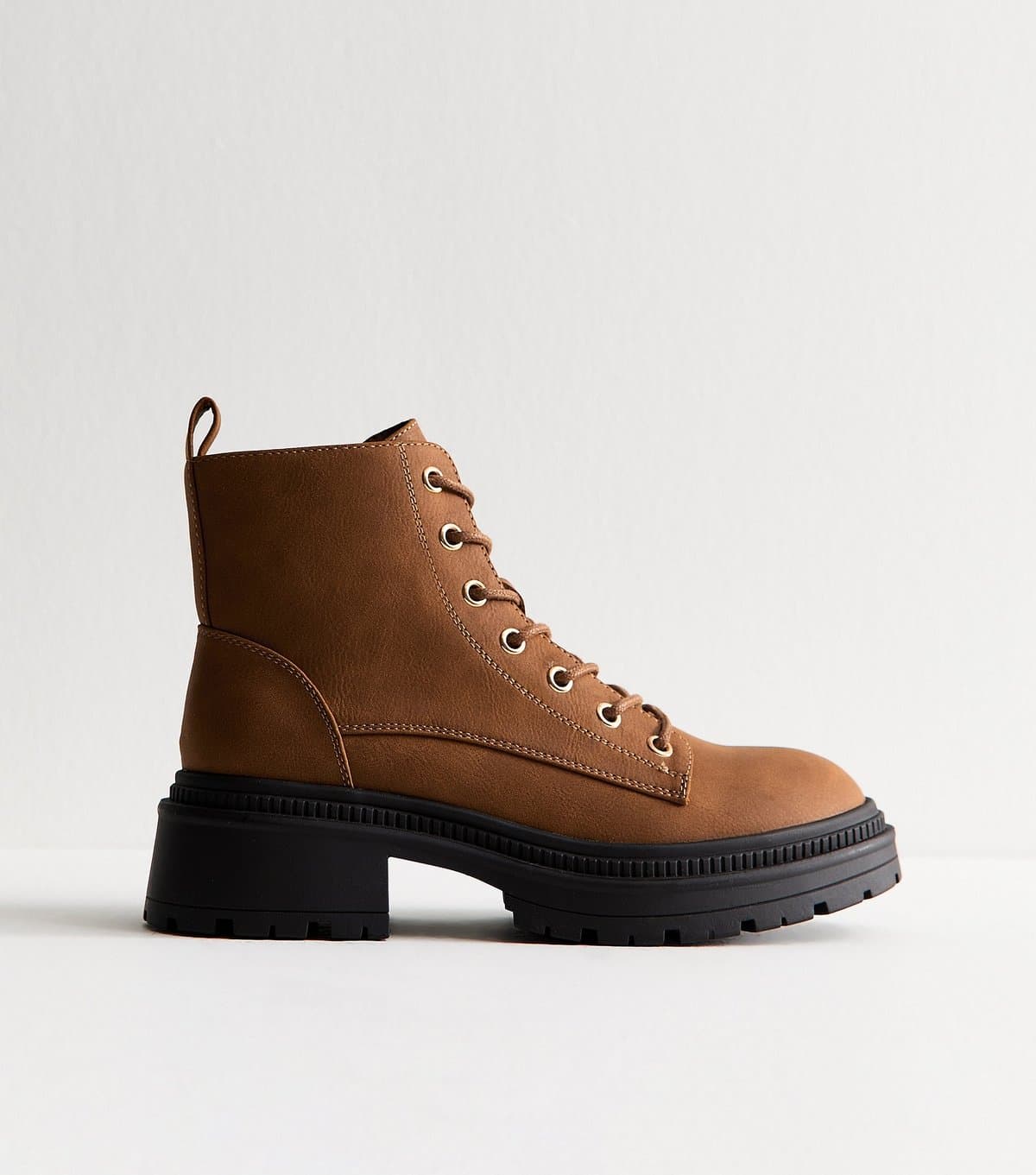 New Look Women's Tan Faux Leather Lace Up Ankle Boots New Look