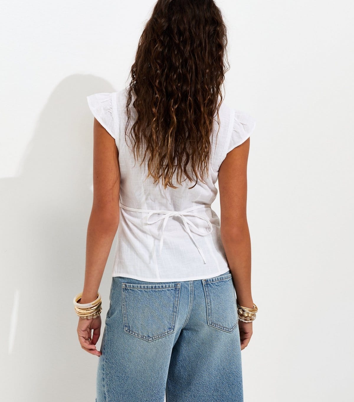 New Look Women's White Cotton Lace Trim Button Front Tea Top New Look - 4